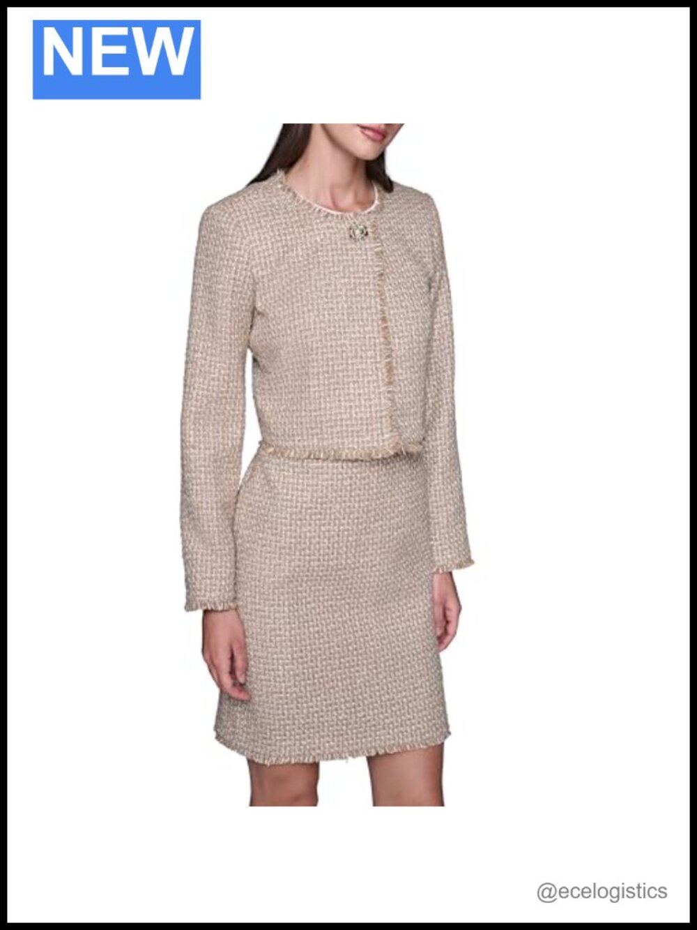Tweed Cropped Fringe Trim Single Button Long Sleeve Jacket